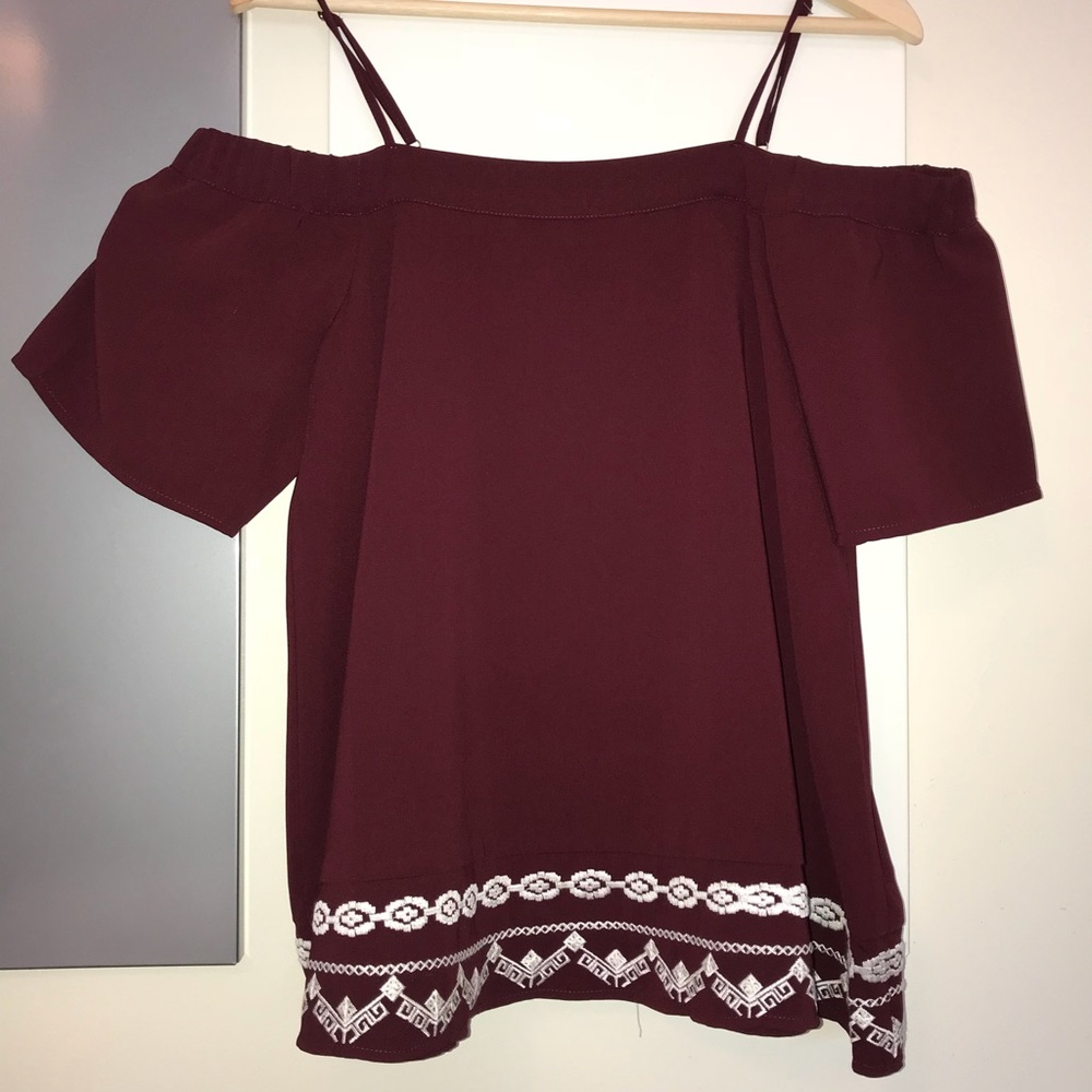 Jade (Monkees) Maroon cold shoulder top